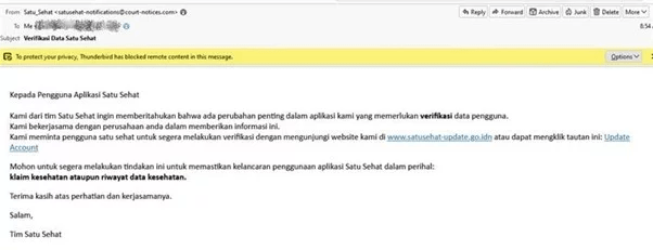 Hati-Hati, Email Phising Catut Nama SATUSEHAT Gentayangan Kuras Kartu Kredit dan&nbsp;Rekening